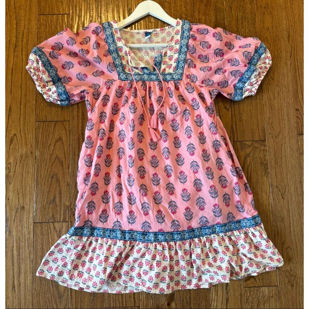 Old Navy pink block printed puff sleeve dress small - Picture 7 of 8